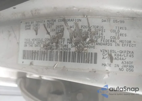 1999 Toyota 4Runner Limited V6 z USA, uszkodzony, nr VIN JT3HN87RXX0242669